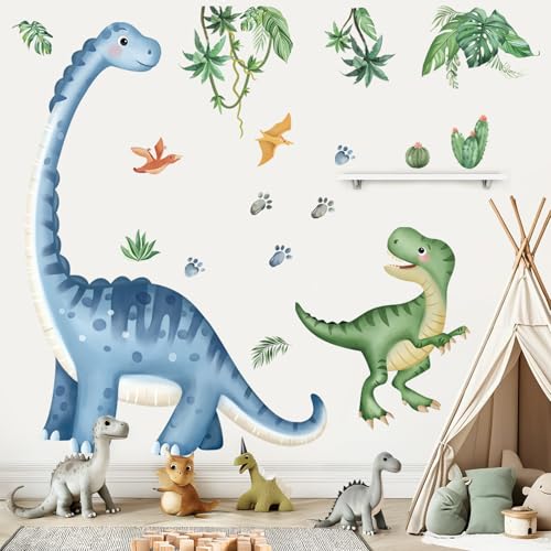 Image of wondever Large Dinosaur Wall Stickers Animal Dino Footprints Peel and Stick Wall Art Decals for Baby Nursery Kids Bedroom Toddler Boys Room