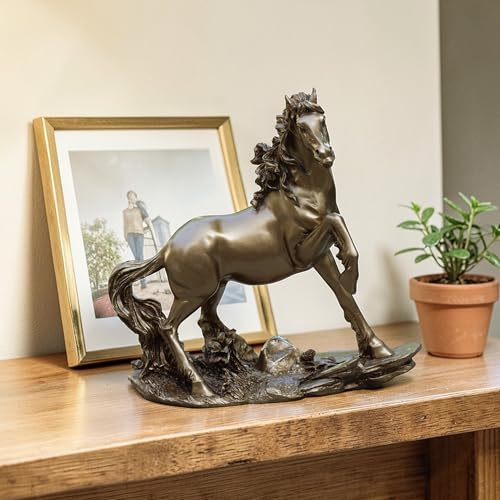 Golden Horse Showpiece Statue for Home Decor 9 Inch Resin Horse Figurine | Vastu Feng Shui Horse Statue for Office Desk Living Room Career Wealth Prosperity Gift — photo — 6 of 9