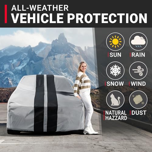 Image of iCarCover Custom Car Cover for Triumph TR6, TR7 (1968-1981) Waterproof All Weather Rain Snow UV Sun Protector Full Exterior Indoor Outdoor Car Cover (Stripe - Gray /Black)