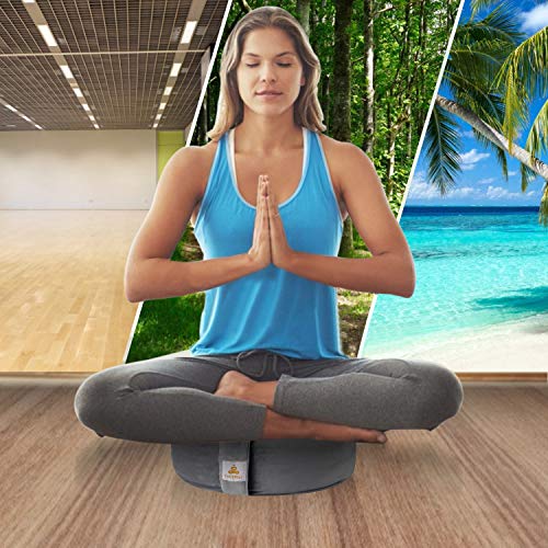 Embroidered Meditation Pillow D=16" H=5.5" Round Velvet Meditation Cushion Yoga Bolster Floor Pouf Zafu Natural Buckwheat hulls Sitting on Floor Removable Organic Cotton Cover Large Kneeling Pillow - Image 6