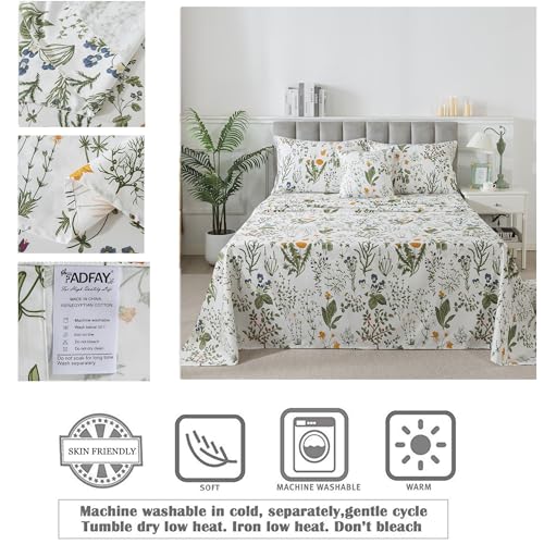 Image of FADFAY 100% Egyptian Cotton Sheets Full Botanical Printed Floral Sheets Yellow Flowers & Leaves Pattern Farmhouse Bedding Soft and Breathable French Country Bedding 4Pcs Deep Pocket Full Sheet Set