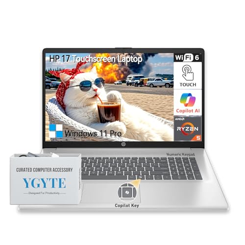 Image of HP 17 Inch Laptop Touchscreen Computer, 17.3 HD+ Touch Screen Business Laptop, AMD Ryzen 5(6-Core), Windows 11 Pro, 10-Key Number Pad, 32GB RAM 2TB SSD