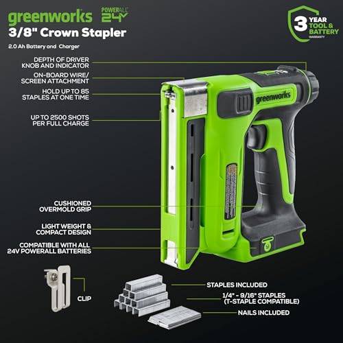 Image of Greenworks 48V (24V x 2) All-in-One Cordless Combo - 20 inch Push Lawn Mower, 12 inch String Trimmer, 320 CFM Leaf Blower & 3 /8 inch 18 GA Crown Stapler