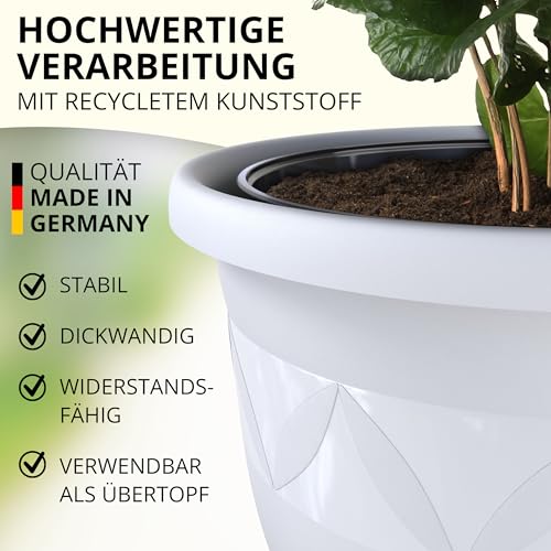 Plastard Übertopf Ø 47 cm Weiß Pflanztopf, 38 Liter, Garten & Balkon – Ansicht 3