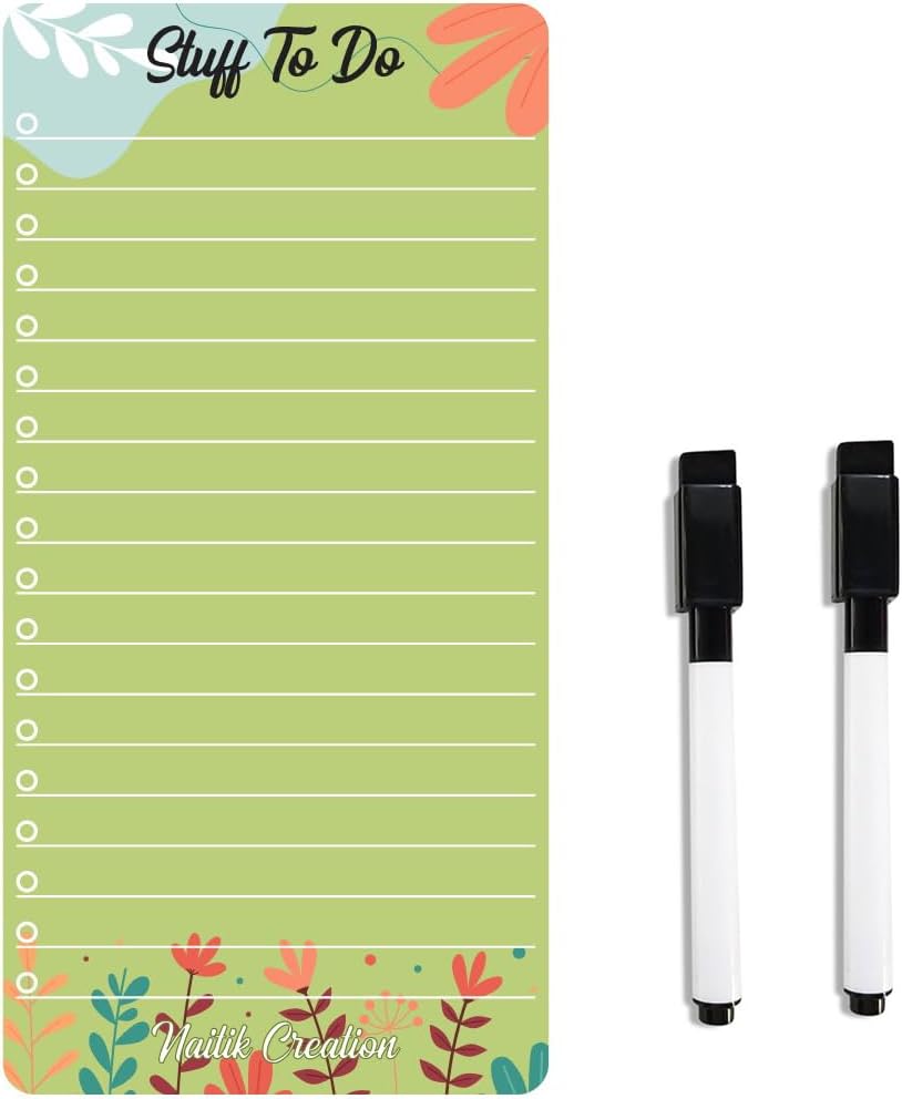 Naitik Creation Grocery Shopping List Fridge Magnet with Markers | Acrylic to Do List Board | Smart Shopping & Planning for Family, Working Professionals (Large, Green)