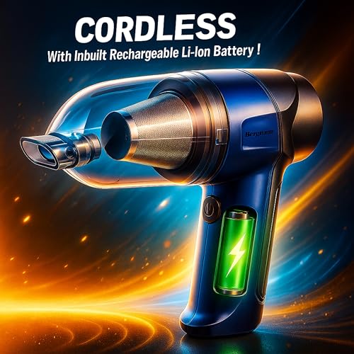 Image of Bergmann Windsor Cordless 2in1 Vacuum Cleaner & Blower | Car & Home | 100% Copper Motor | High Suction | Washable Stainless Steel HEPA Filter | 6 Attachments | Compact & Portable | Blue