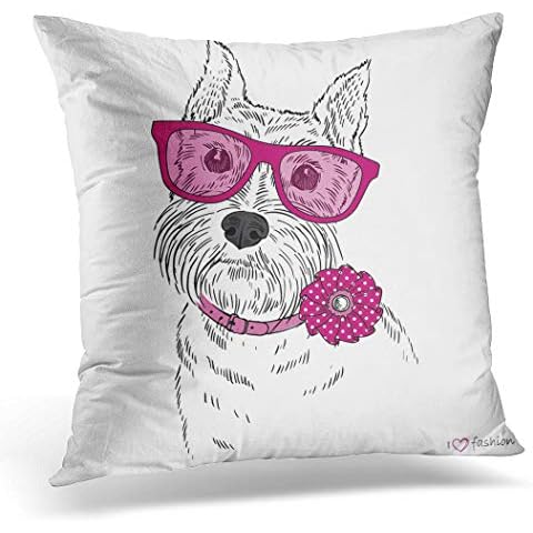 Awowee Cushion Cover 45x45cm/18x18inches Pink Animal of Schnauzer Dog Boy Portrait Cute Girl Home Decor Throw Pillow Cover Square Pillowcase for Bed Sofa Cover