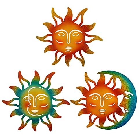 Yardancer Metal Sun Face Wall Decor 3 Pieces Sun Moon Wall Art Decorations for Living Room Bedroom Patio Porch, Dining Room, Fence Balcony Cover