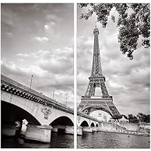 Paris Canvas Wall Art Decor - 2 Piece Set, Decorative Multi Panel Split Prints - Black & White Eiffel Tower Picture for Living Room, Kitchen, Bedroom, Office & Home Decor Gift