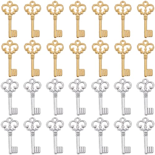 SUNNYCLUE 1 Box 100Pcs Christmas Metal Key Charms Bulk Silver Skeleton Key Charm Mini Small Lock and Ley Vintage Love for jewellery Making Valentines Day Women DIY Necklace Earrings Bracelet