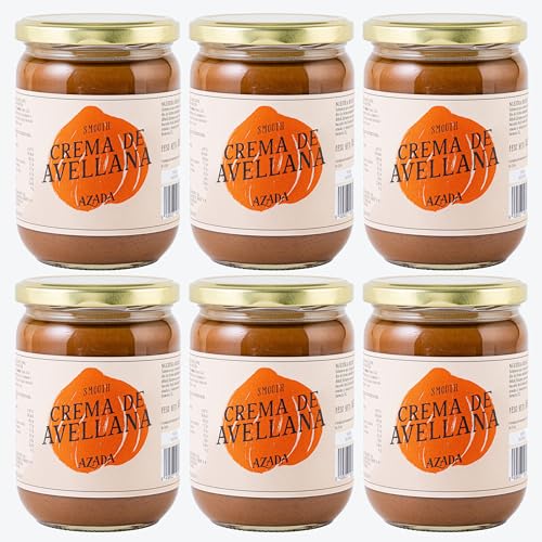 AZADA | Crema de Avellana Smooth 6x 500g | Sin Azúcar añadido | Mantequilla de Avellana | 100% AVELLANAS Tostadas | Cremosa | Sin Gluten | Sin aditivos | Vegana | Sin Aceite de Palma