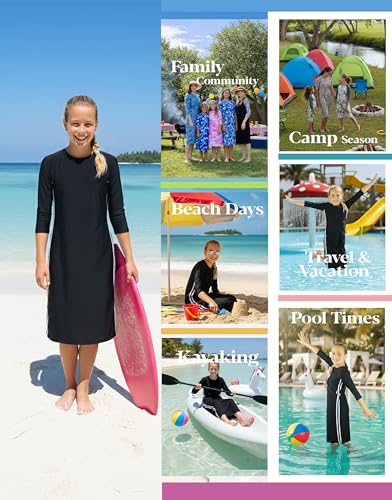 Image of Girl One Piece Modest Long Sleeve Swim Dress