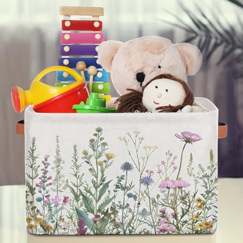 Image of Wildflowers Plants Storage Baskets for Organizing, Fabric Collapsible Storage Bins Box Spring Esthetical Decorative Toy Organizer Baskets for Closet Shelves Gift Basket 2Pcs