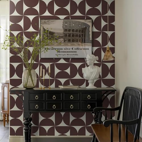Image of Veki Luxury Floral & Botanical Geometric Wallpaper Mural - Waterproof, Moisture-Proof, Self-Adhesive PVC Wall Sticker for Home & Hotel Decoration (45cm x 300cm) (Brown Geometric)