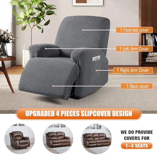 Image of VANSOFY Oversized Recliner Chair Cover, 4-Pieces Stretch Recliner Covers for Recliner Chair Soft Reclining Chair Slipcover Jacquard Pattern Furniture Protector for Dogs Cats(Dark Gray)