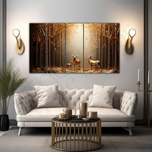 Image of The Castle Decor Golden Deer Wall Painting for Living Room Big Size - Deer Wall Painting for Bedroom, Office, Drawing Room, Hotel - Elegant Wall Decor Art for Home Decoration, Gifting (27x48 inch)