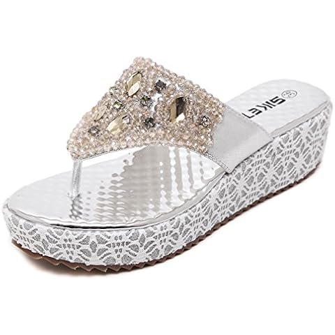 OCTOPUSIR Womens Boho Rhinestone Beads Clip Toe Sandals Summer Beach Flip Flops Cover