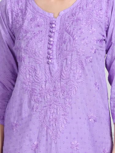 Image of Women's Lucknowi Chikankari Handwork Cotton Kurti, Palazzo and Dupatta Set