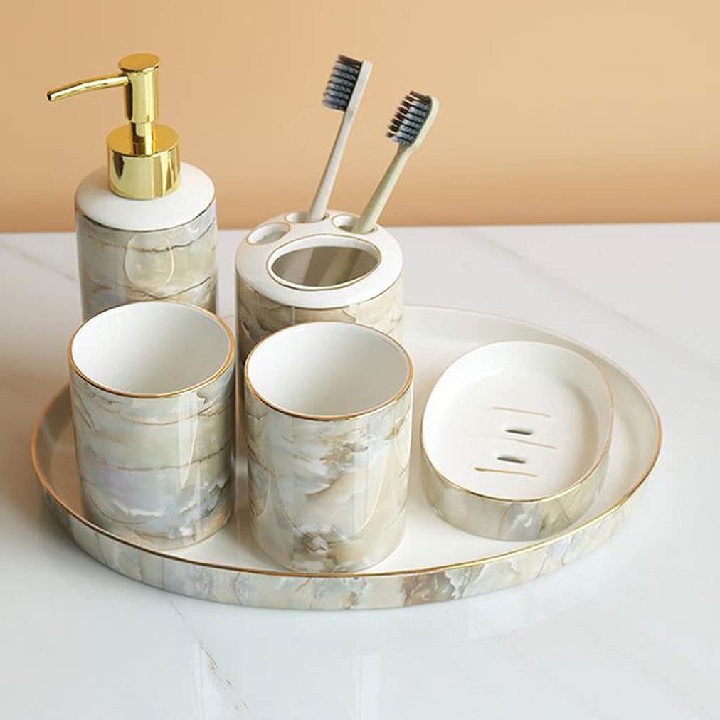 Dispensador de Jabón Líquido Accesorios de baño Set de 6 piezas Kit de cerámica Kit de baño Dispensador de jabón Tenedor de cepillo de dientes Soporte de jabón Tumblers y bandeja de la bandeja Decorac