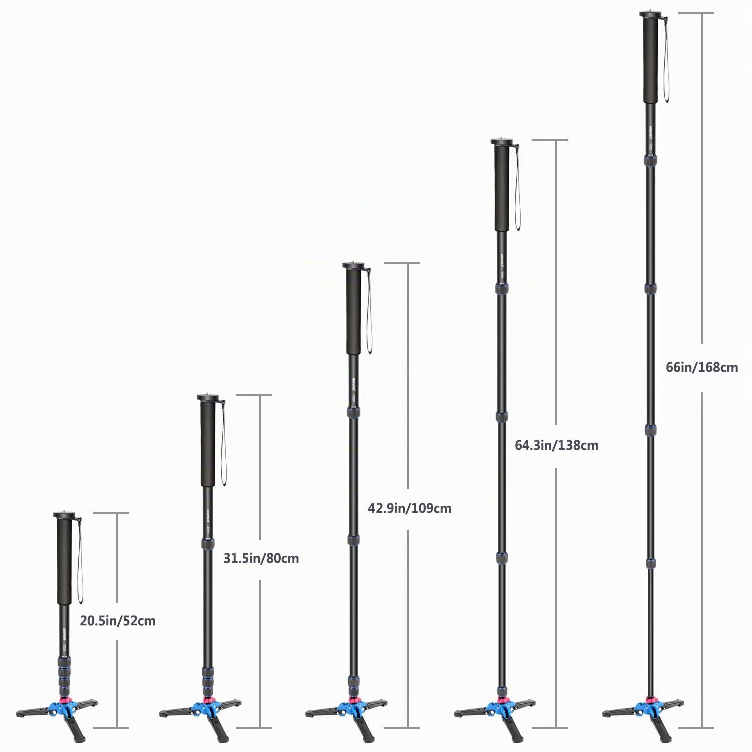 NEEWER Monopod Extensible de cámara con Base de Soporte Desmontable y Plegable: aleación de Aluminio, Altura de 52-168 centímetros para DSLR Nikon Sony; Carga admisible de 5 kg