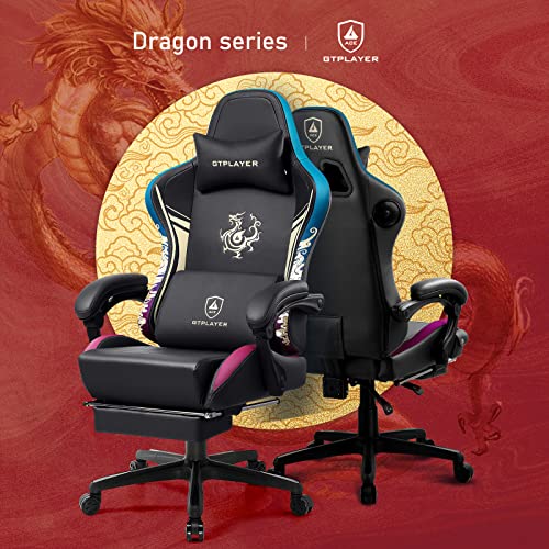 Sedia Gaming Ergonomica Poltrone con Altoparlanti Bluetooth e Poggiapiedi Sedia Gamer Reclinabile Serie Dragon Sedia Ufficio con Poggiatesta e Cuscino Lombare per Lavoro e Gioco Nero - Sedia gaming - Immagine 3