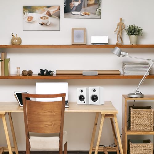 Computer Speakers for Desktop PC, 60W Powerful Sound with Deep Bass & Clear Treble – Compact Bookshelf Speakers for Home Office, Laptop, Music, Audiobooks (White, Pair) - Image 5