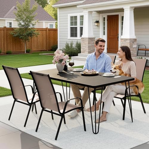 Image of JEAREY Patio Dining Chairs Set of 4, Outdoor Stackable Dining Furniture Set, All Weather Dining Set for Garden, Backyard, Poolside, Lawn, Brown