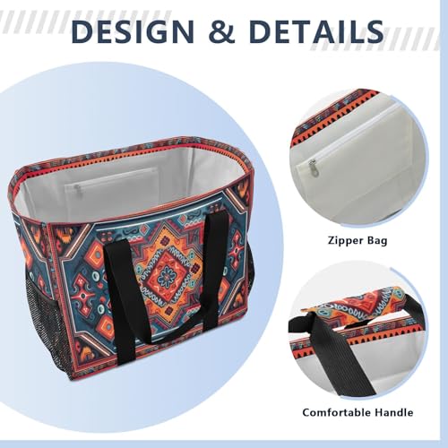 Nander Tribal Handmade Knitted Patterns Foldable Tote Bag Waterproof Sandproof Women Beach Bag Handbag Gym Bag Travel Shopping Bag3