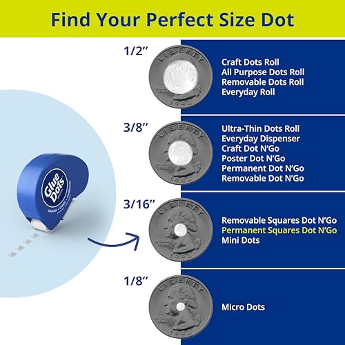 Image of Glue Dots, Glue Squares Dot N' Go Dispenser, Double-Sided, 3 /16 inch, 450 Dots, Permanent, DIY Craft Glue Tape, Sticky Adhesive Glue Points, Liquid Hot Glue Alternative, Clear