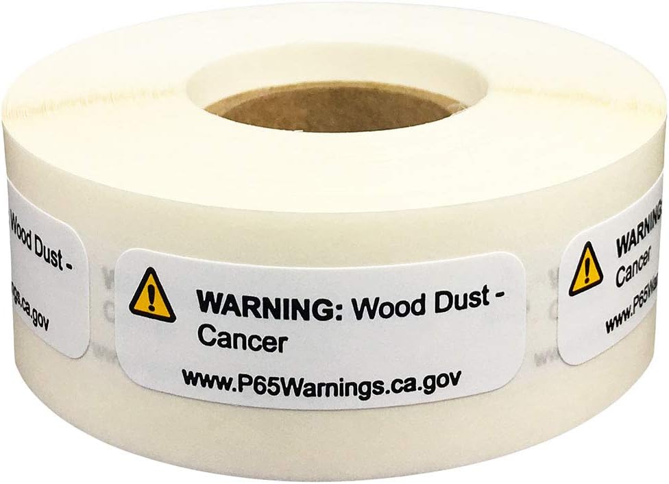 California Proposition 65 Wood Dust Warning Labels Short Form .5 x 1.5 Inch 500 Adhesive Stickers