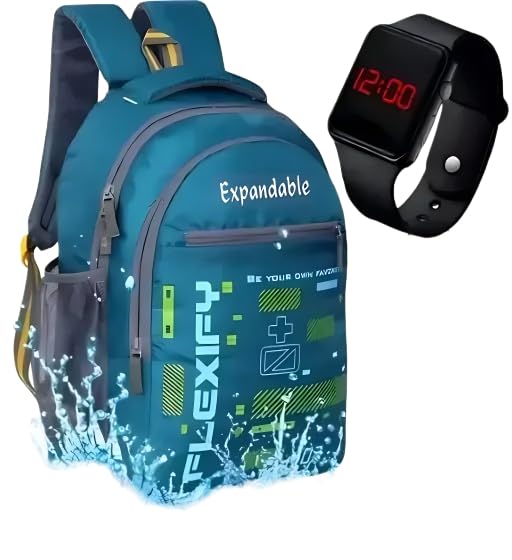 expandable 35 L Casual Waterproof Turquoise Laptop Bag for Boys Girls with Free Kids LED Watch|10-picture-37