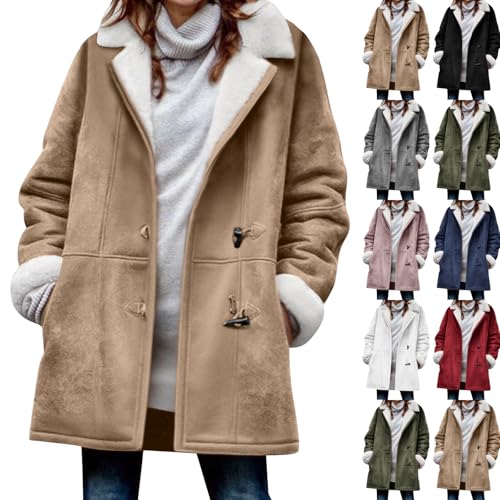 ABABC Fleece Jacket for Women Button Down Fuzzy Fleece Jackets Casual Warm Winter Turndown Collar Coats with Pockets