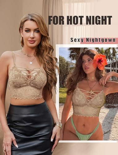 Image of Avidlove Bralettes for Women V Neck Lace Camisole Y2K Tank Top Strappy Cami Unpadded Bra Lingerie Crop Tops Outfits