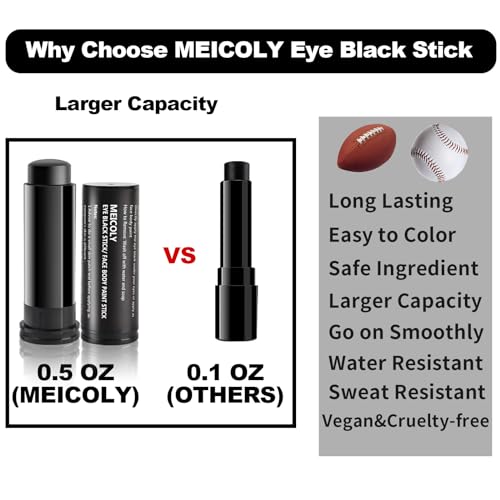 MEICOLY Black Face Paint,Eye Black Stick for Sports,Baseball Softball Football Lacrosse,Easy to Color Athletes Sporting,Smooth Halloween Face Body... - Image 3