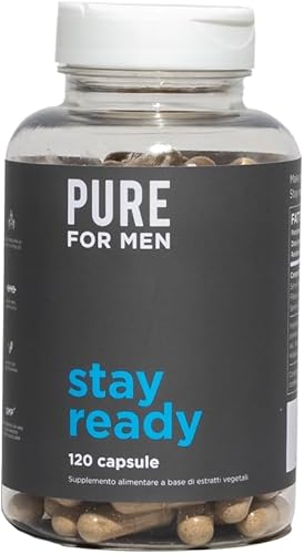 Pure for Men Integratore Alimentare di Fibre Stay Ready, 120 Capsule Vegane, Aiuta a Promuovere la Regolarità Intestinale - Con Psyllium Husk, Semi di Chia, Fibra di Avena, Formula Esclusiva Generico - integratore