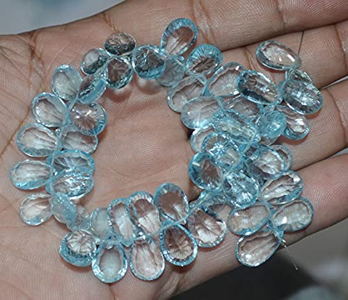 Fil de perles azurite bleue poire concave facettée 6x9-7x13mm pour création bijoux DIY