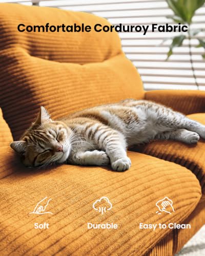 Image of Amada Convertible Corduroy Futon Sofa Bed, 66 inch, Orange