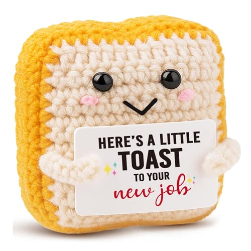 Nymora New Job Gift - Handmade Crochet Toast Congratulations Gifts for New Job Promotion Farewell Going Away - Emotional Support Crochet Plush Cute Desk Accessory Leaving Gifts for Women men