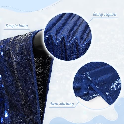Image of PartyDelight Navy Blue Sequin Backdrop 6x6ft 4 Inch Rod Pocket | Dense 3mm navy blue sequins on mesh backing with 4 inch rod pocket for full body photos ceremony arches party walls and stage