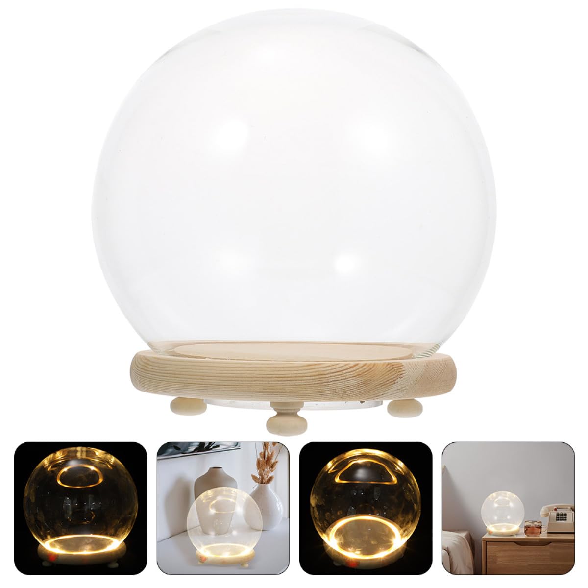 Cupola in Vetro Trasparente Base in Legno per Fiori Conservati e Micro Paesaggi Luminosi, Decorazione da Tavolo per Casa, Negozio e Caffetteria, Copertura Antispolvero per Piante