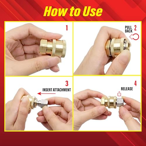 Image of TUQO Quick Connector Coupler /Adaptor,Brass made, suitable to connect accessories to the Pressure Washer /Foam Lance, Quick Nozzle, Under Carriage Clearer Attachment, etc. (Pack of 2) (1 /4 inch) - SV09