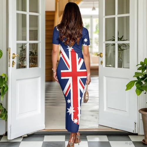 Image of Womens Short Sleeve Jamaican Flag Midi Bodycon Dress | Soft stretchy fabric,crew neck,jamaican print casual date night cocktail party, elegant chic, spring summer fall all season