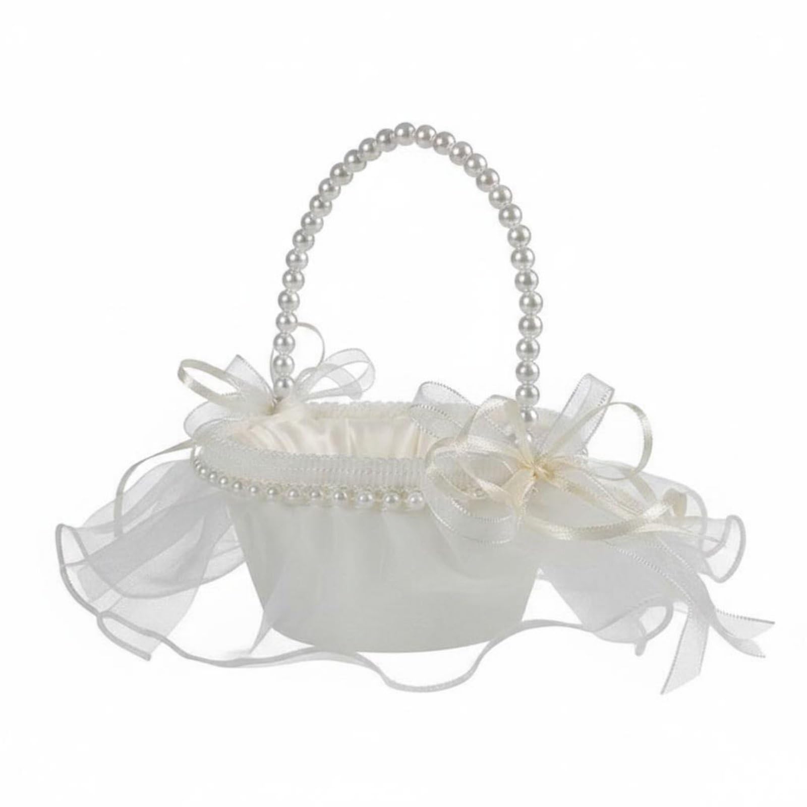 Flower Girl Basket Bowknot Pearl Handle Basket Lightweight for Children, Dance Performance, Party, Beige | Home & Garden | Wedding Supplies | Ring Pillows & Flower Baskets-image-19