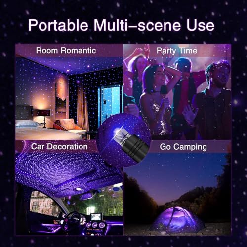 Image of USB Star Projector Night Light, Adjustable Romantic Blue Interior Car Lights, Bending Freely Portable Auto Roof Lights Decoration for Ceiling, Bedroom, Party