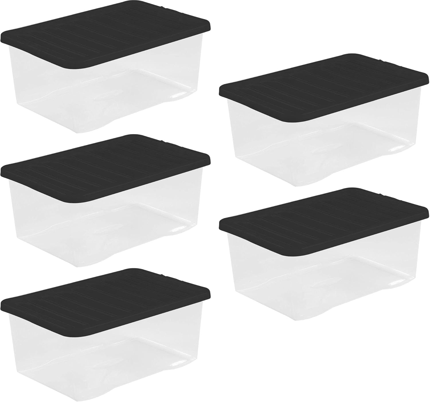 OptiProducts 45L Clear Plastic Storage Box with Clip Locking Black Lid – Heavy Duty Stackable Storage Container for Home, Office, Garage, Loft, Toys, Clothes, Documents & General Organisation (5)