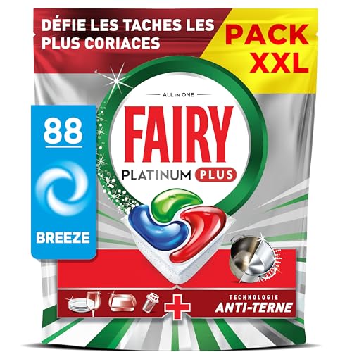 Fairy Platinum Plus Tablettes Lave-Vaisselle Tout-en-1, 88 Tablettes, Sans Parfum, Technologie Anti-Terne, Redonne l'Éclat, Prévient le Calcaire, Système...