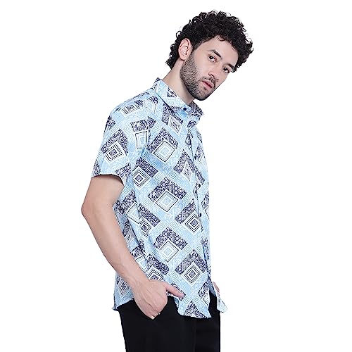 Image of WEFTIN [LIVE IN LIFESTYLE] Men's Wear Shirt for Outdoor & Indoor Casual Wear 100% Cotton Fabric All Pattern Printed Shirt in Half Sleeve (R16002 Half)