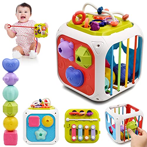 AiTuiTui Montessori Toys for 1 2 Year Old Boys Girls, 7 in 1 Baby Sensory Toys for 12 18 Months 1st Birthday Gifts Educational Learning Shape Sorter Activity Stacking Travel Toys for Autism Toddlers