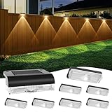 AGOTD Solar Fence Lights Outdoor, 8 Pack Fence Light Solar Powered Wall Lighting, Deck Lights Waterproof Led for Outside, Garden, Backyard, Patio, Pathway, Railing, Pool, Stairs, Step, Warm White