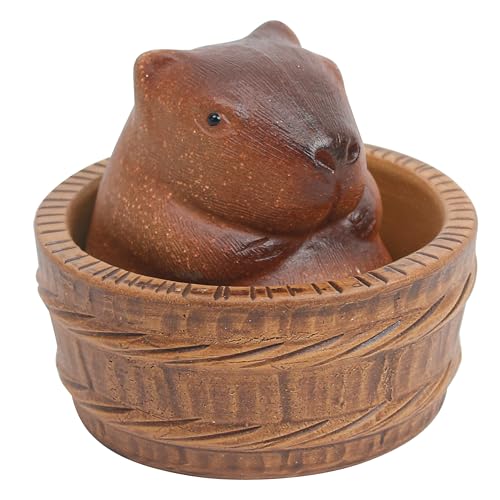 Tea Pet Capybara Gongfu Tea Pet Clay Kung Fu Tea Mini Figurine Cute Small Model Accessories Chinese Pottery Sculpture Artistic Miniature for Shelf Bedroom Yoga Room DIY Crafts Souvenir B Style